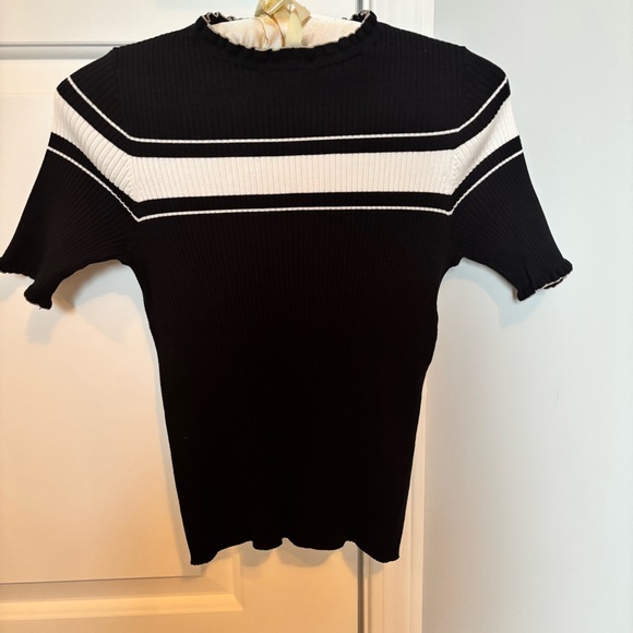 MARELLA Tops - MARELLA Navy and White Knit Short Sleeve Top